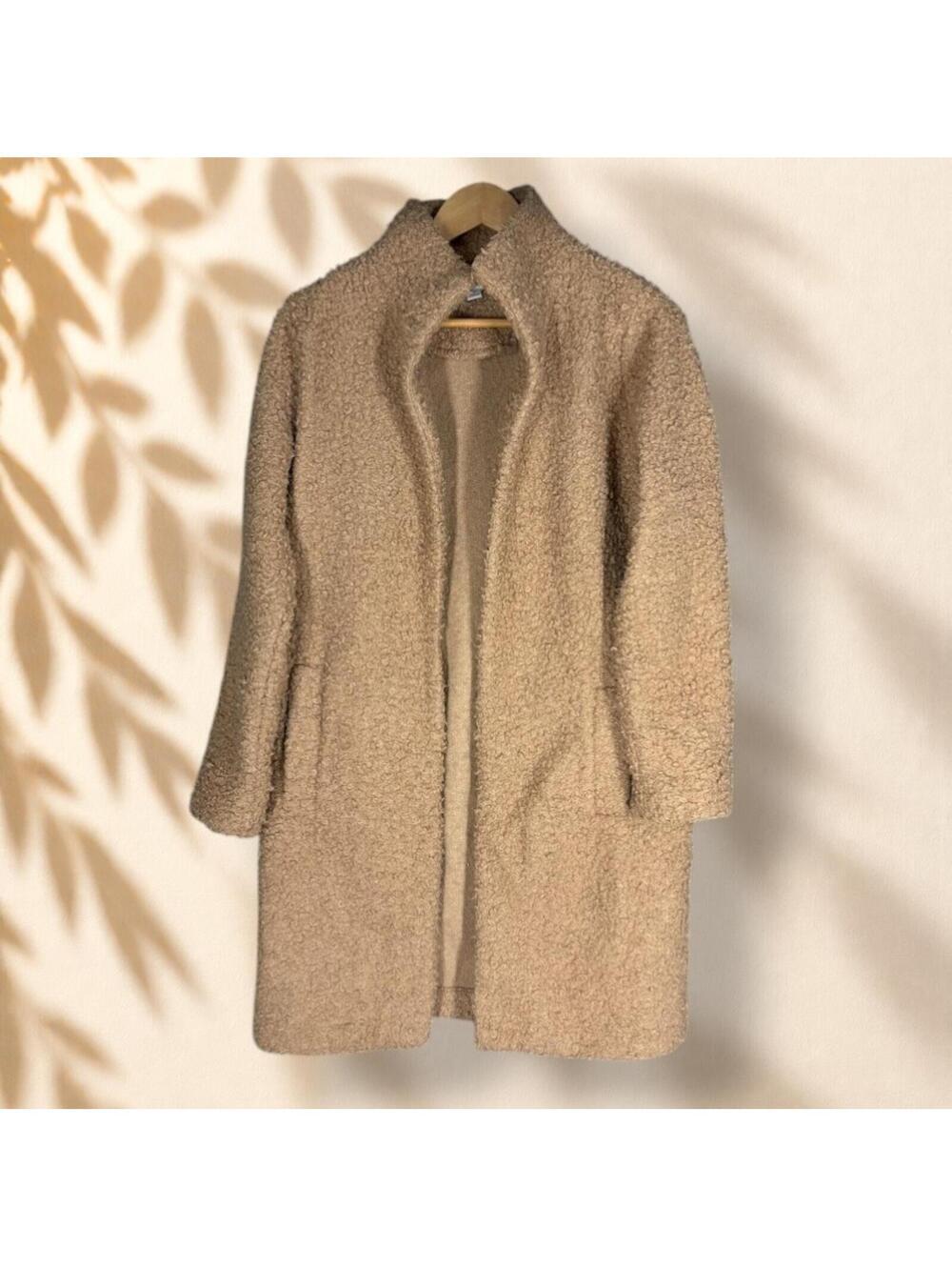 A New Day Coat Women XS Brown Open Front Long Sleeve Collared Pockets Casual